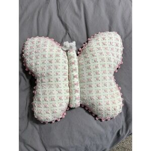 Vintage Handmade Springtime Butterfly Vintage Rosebud Chenille Flower Pillow